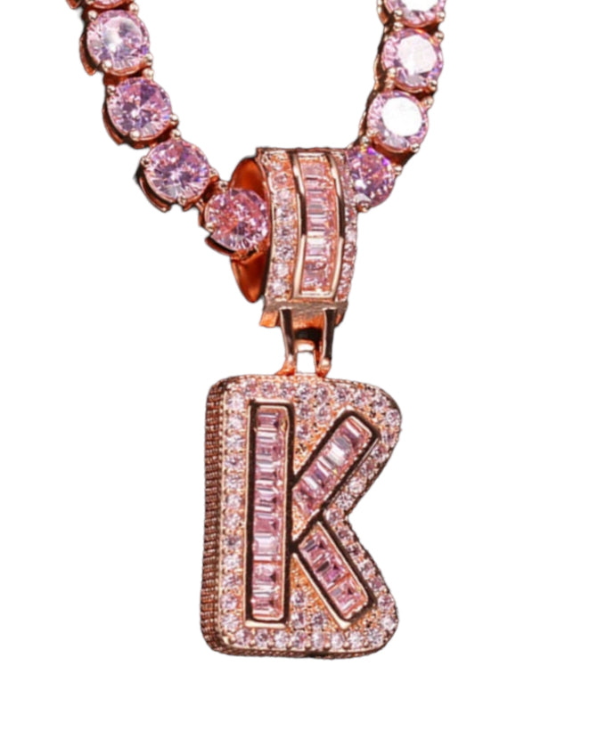 Pink Baby Baguette Initial Pendant: Petite Elegance for All Ages