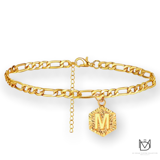 Adjustable Cuban Style Anklet with Dangling Initial: Personalized Elegance for Every Step