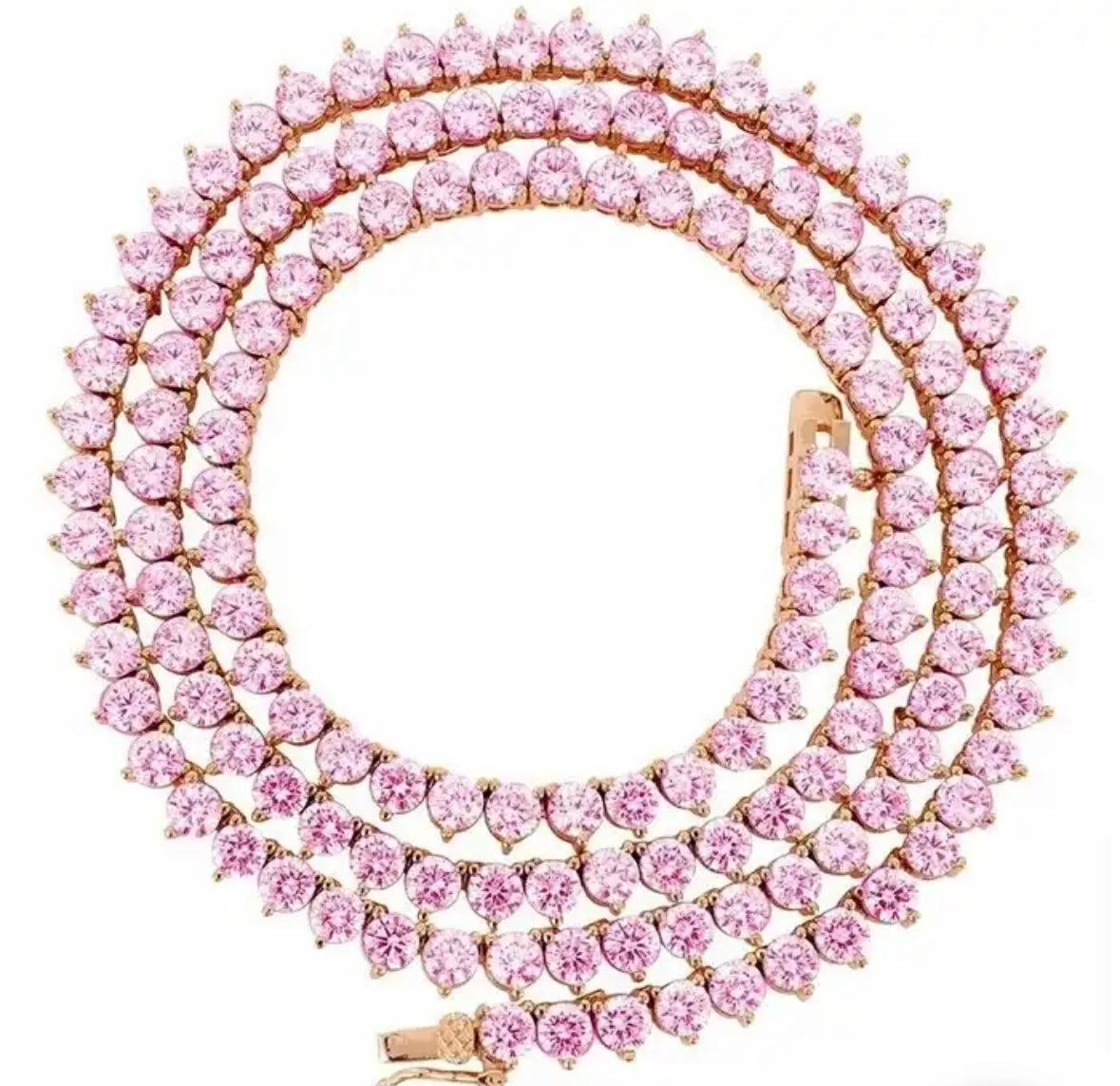 Three Prong Pink Stone Tennis Chain