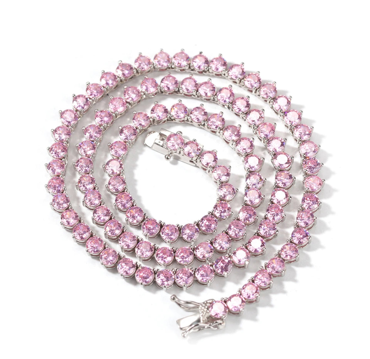 Three Prong Pink Stone Tennis Chain