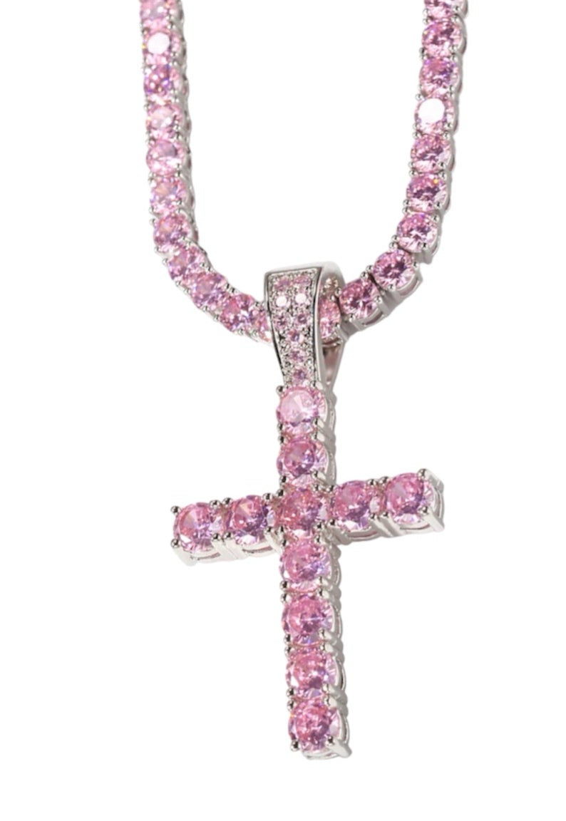 Elegant Faith: Pink Stone Cross Pendant