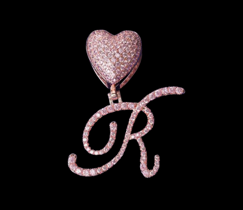 A Love Letter: Pink Heart Cursive Initial Pendant