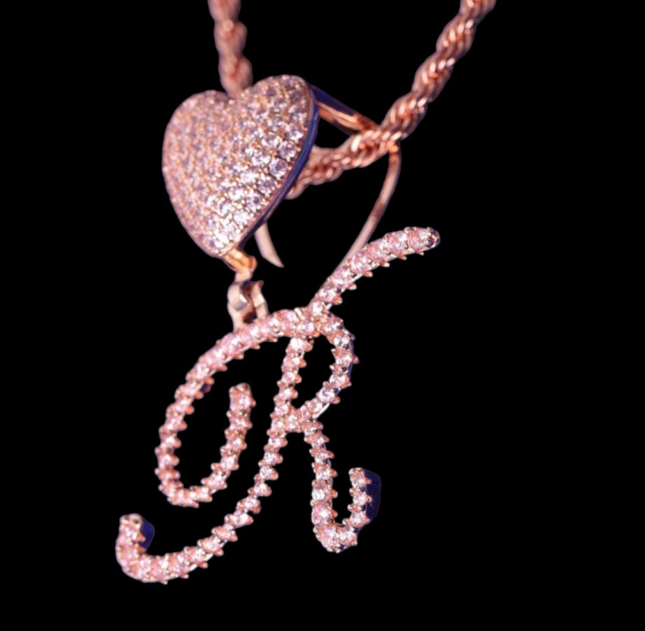 A Love Letter: Pink Heart Cursive Initial Pendant