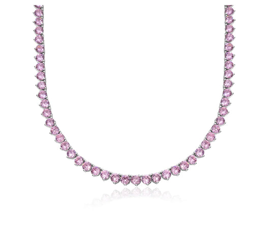 Three Prong Pink Stone Tennis Chain