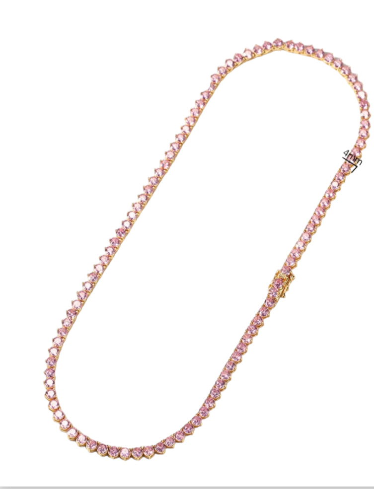 Three Prong Pink Stone Tennis Chain