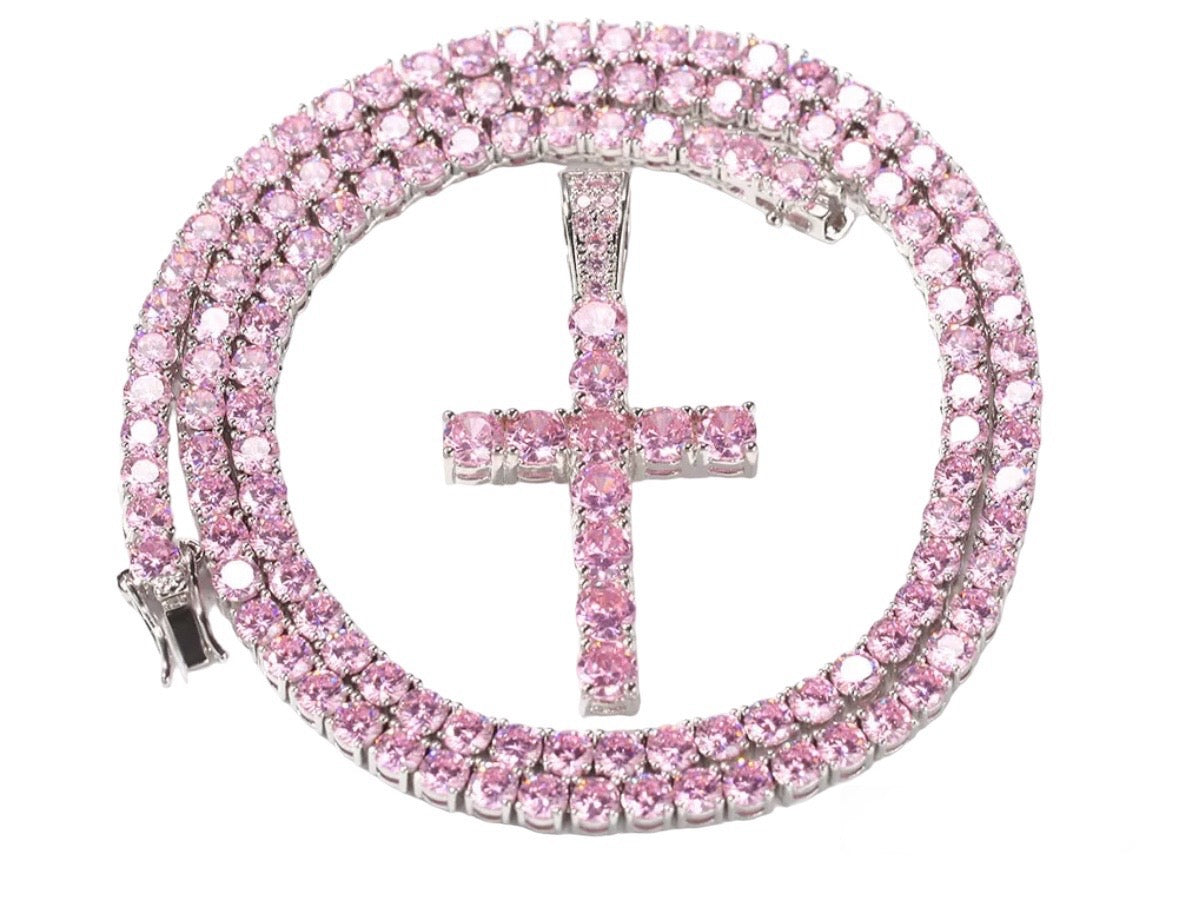 Elegant Faith: Pink Stone Cross Pendant