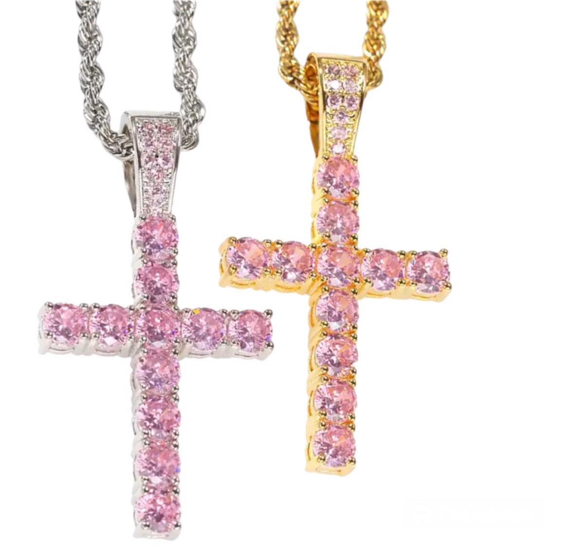 Elegant Faith: Pink Stone Cross Pendant