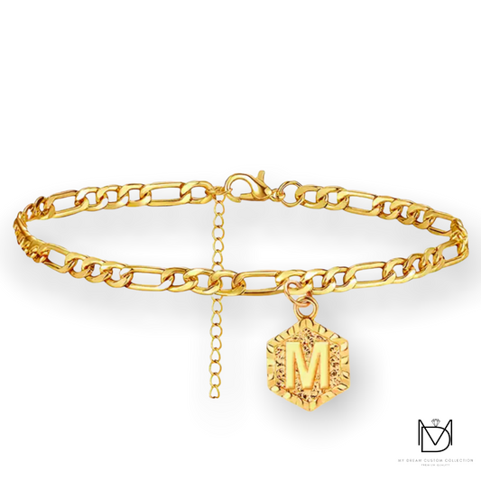 Adjustable Cuban Style Anklet with Initial Charm