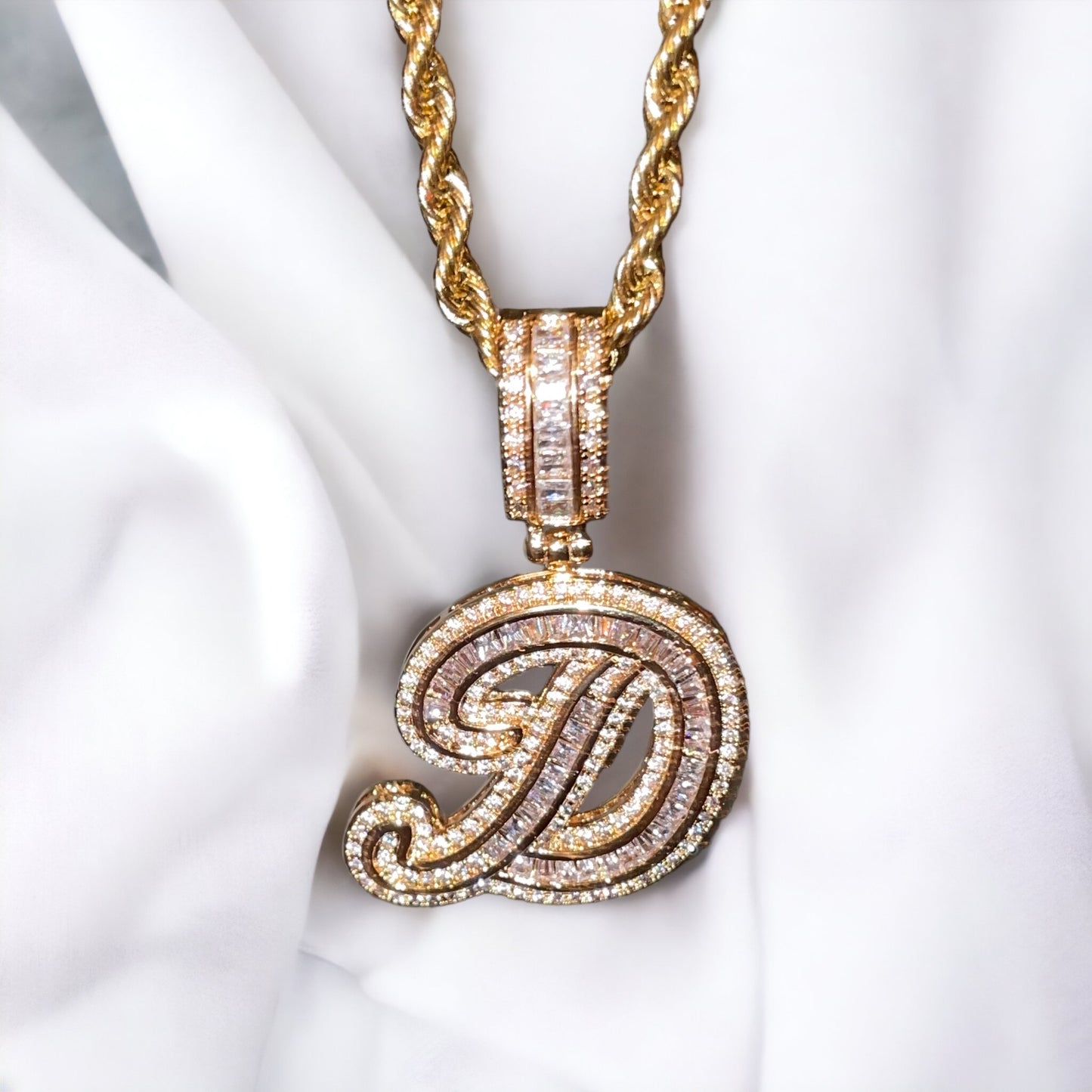 Elegance in Every Curve Baguette Initial Pendant