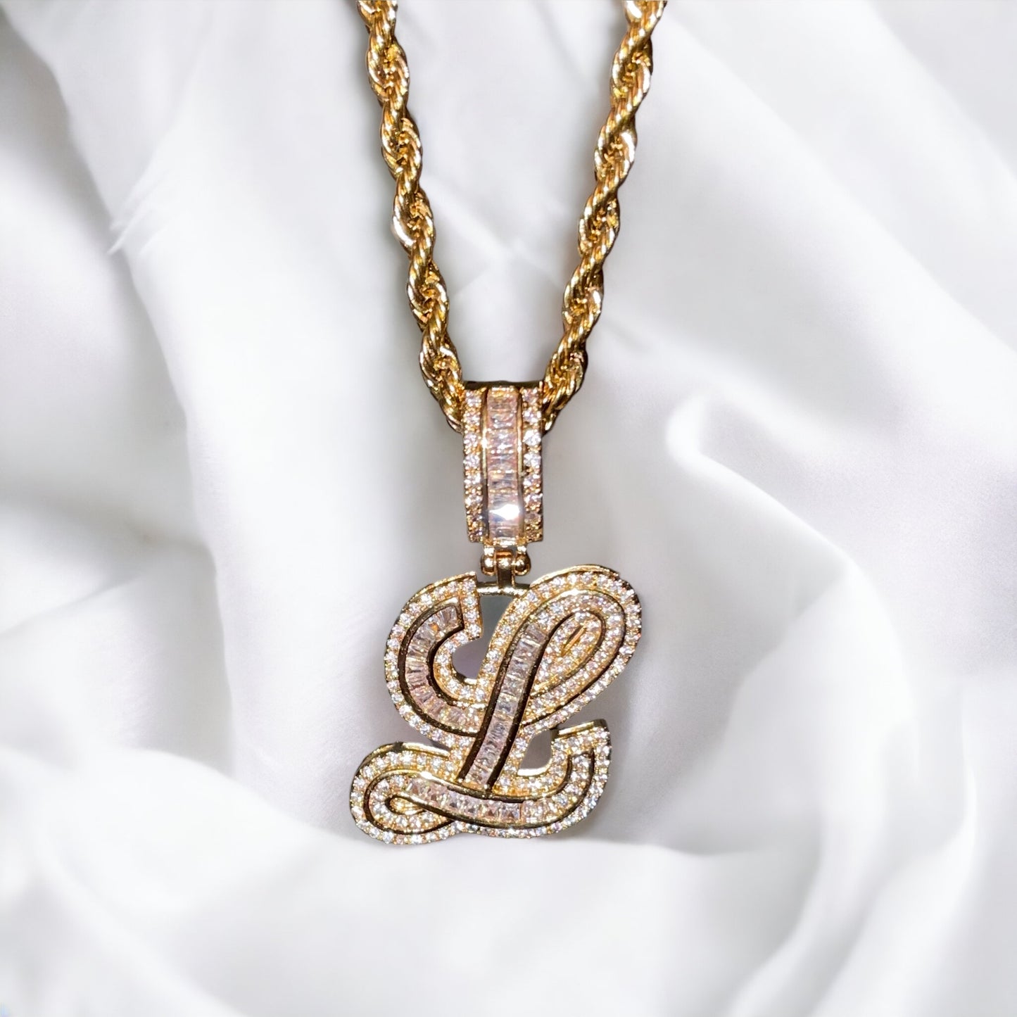 Elegance in Every Curve Baguette Initial Pendant